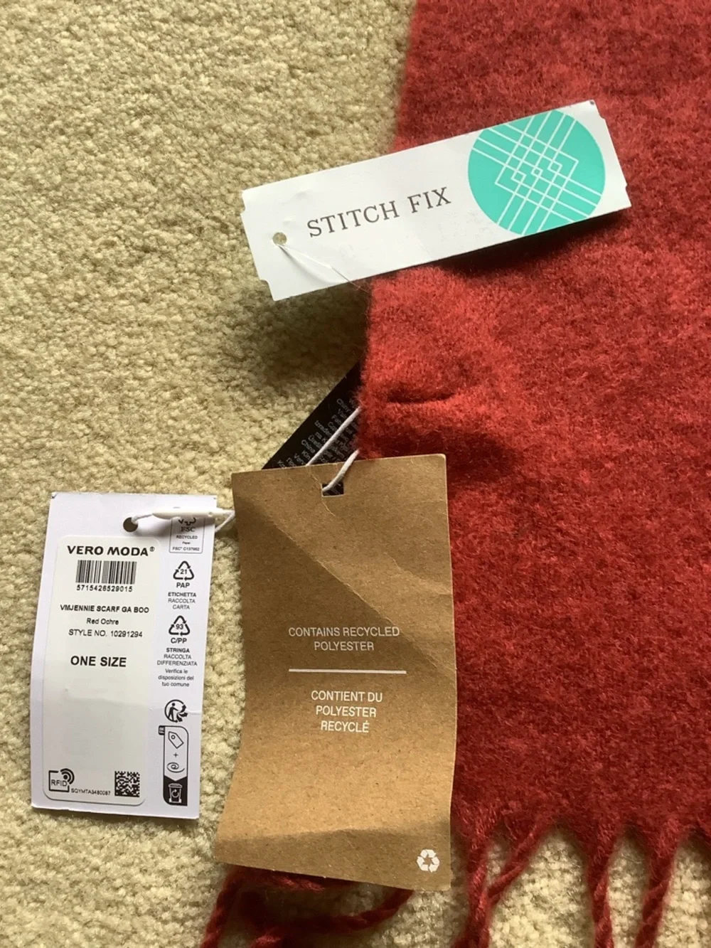 NWT Stitch Fix Red Ochre Fringed Scarf/ Wrap